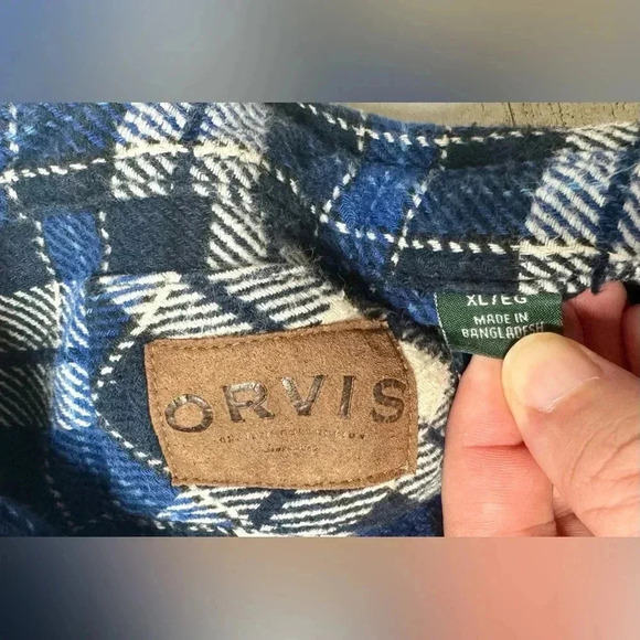 Orvis Flannel Shirt Adult XL Blue Plaid Button Long Sleeve - Picture 4 of 13
